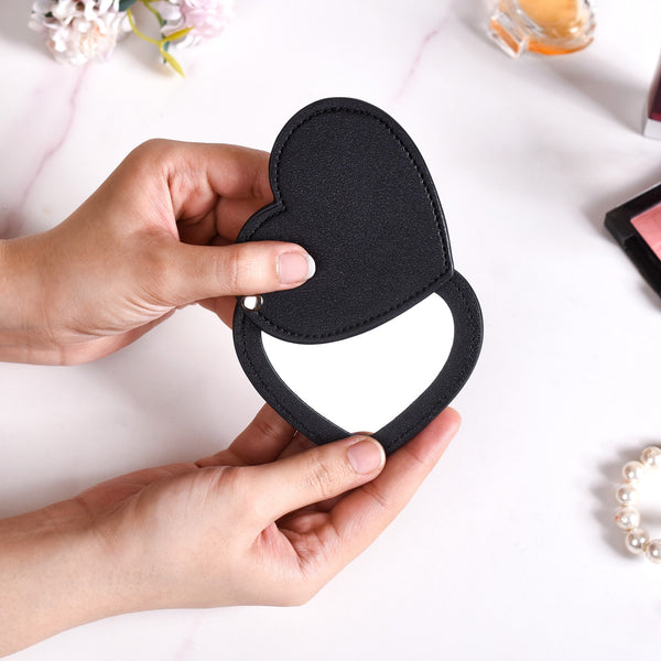 Heart Shaped Foldable Pocket Mirror Black