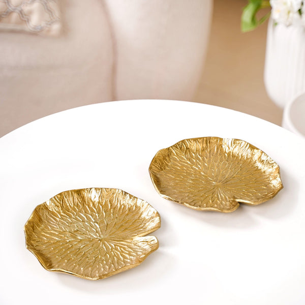 Lotus Leaf Metal Trinket Tray Gold Set Of 2