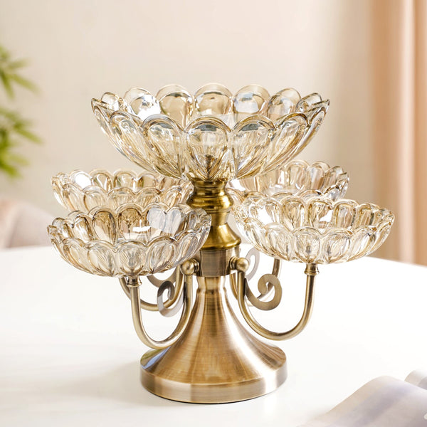 Multilayer Decorative Rotating Glass Bowls Set of 5 With Stand