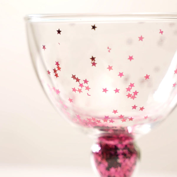 Pink Star Confetti Filled Double Wall Stem Glass Set Of 2 250ml