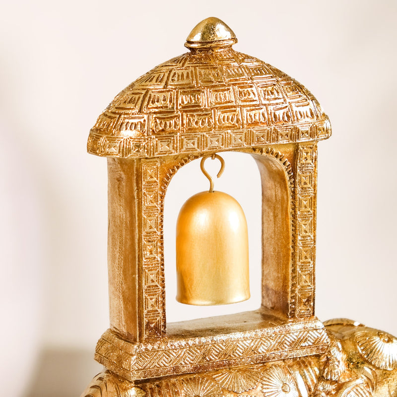 Elephant Ambabari With Bell Showpiece Gold