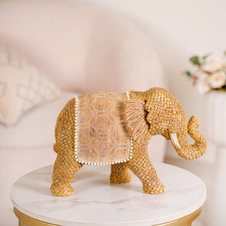 Rustic Elephant Decor Showpiece Beige