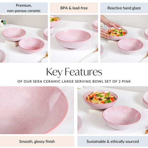 Sera Ceramic Large Serving Bowl Set Of 2 Pink 1000ml