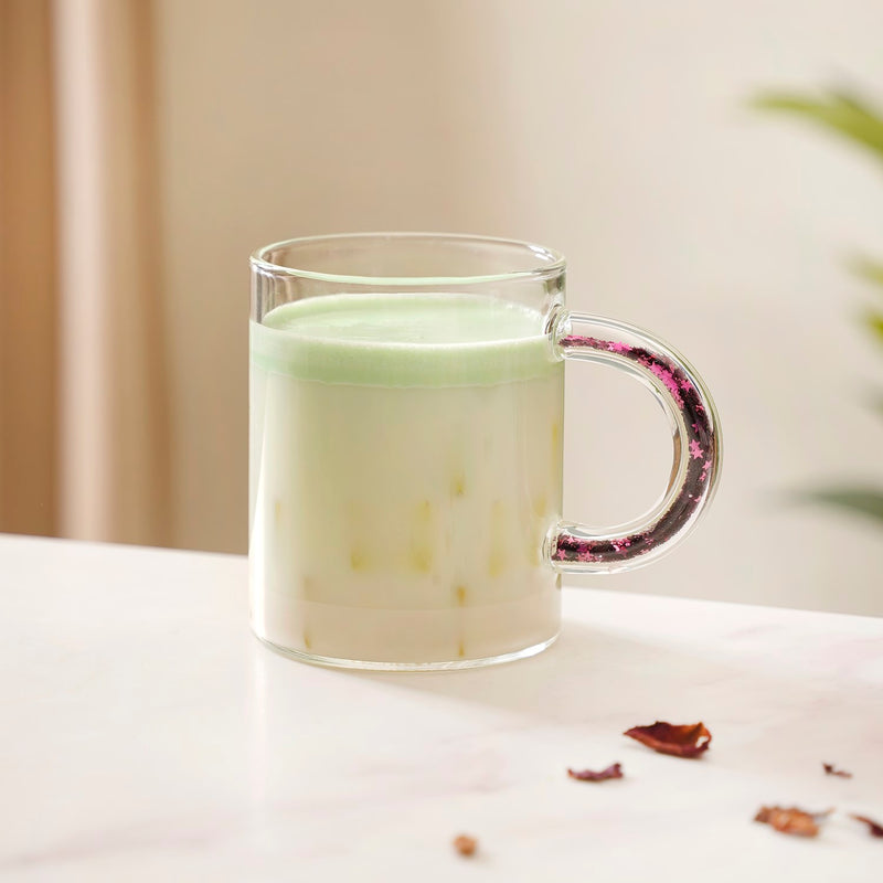 Set Of 2 Pink Sparkle Glass Coffee Mugs 425ml