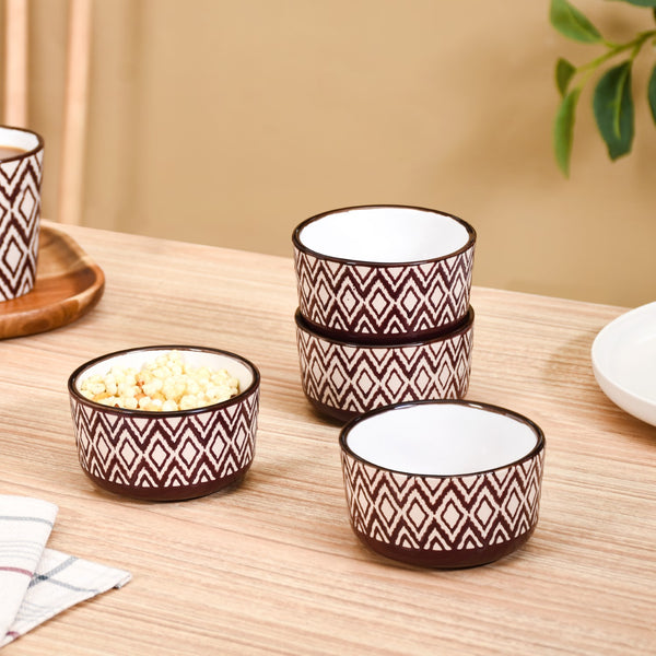 Set Of 4 Kaleido Ceramic Small Bowl For Nuts Brown 200ml