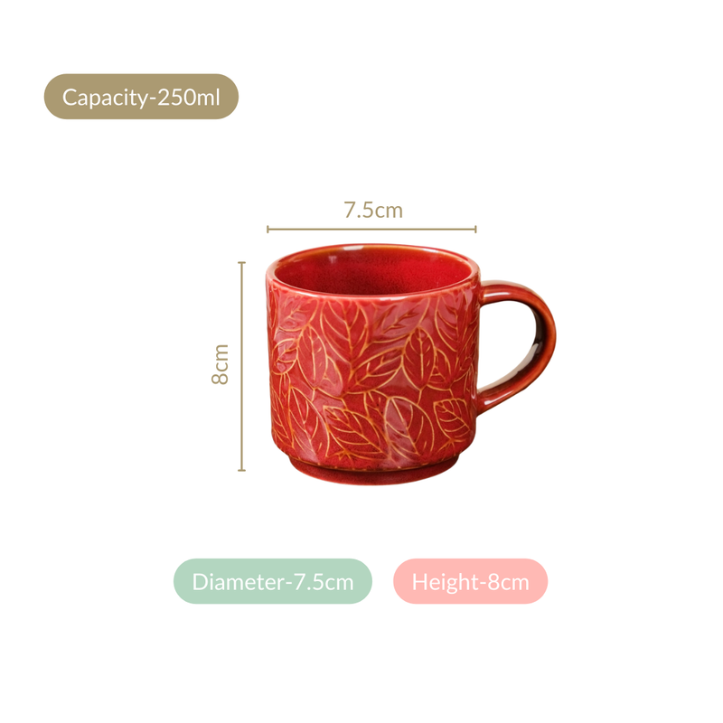 Leaf Embossed Ceramic Tea Cup Set Of 4 250ml