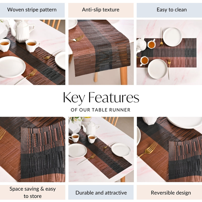 Urban Stripes Reversible Brown Table Runner 180x30cm