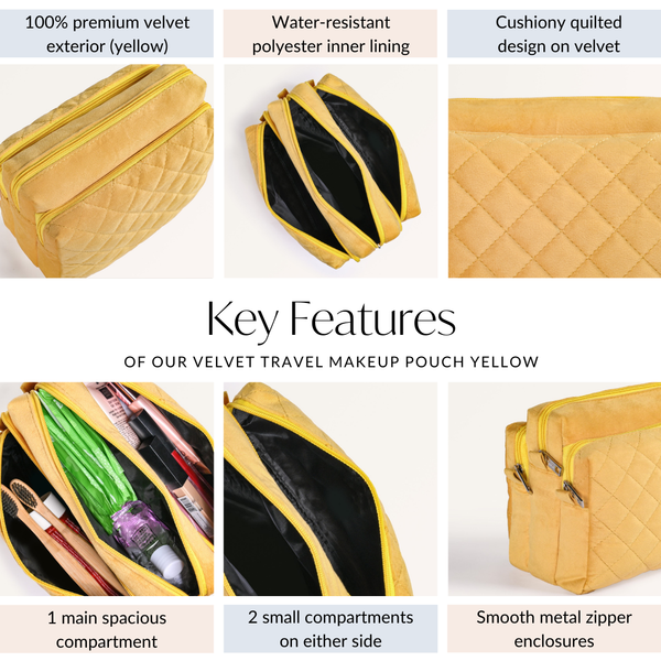 Velvet Travel Makeup Pouch Yellow