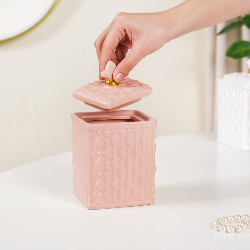 Modern Vanity Table Ceramic Jar With Lid Peach