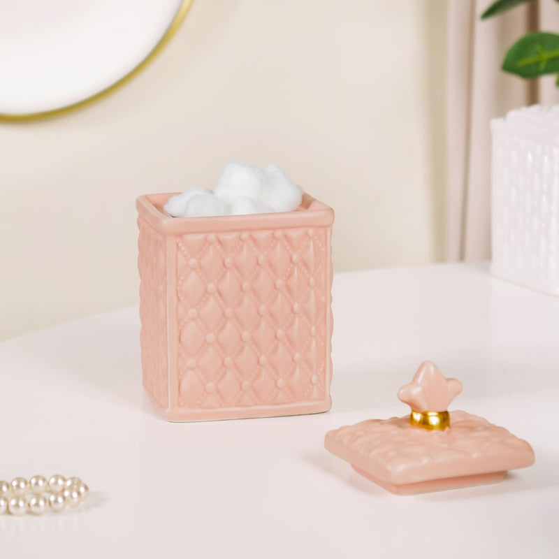 Modern Vanity Table Ceramic Jar With Lid Peach