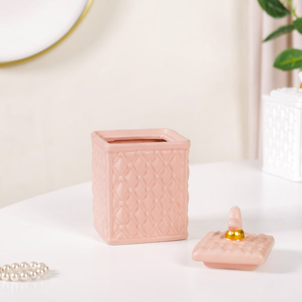 Modern Vanity Table Ceramic Jar With Lid Peach