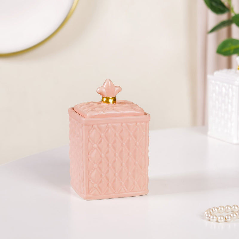 Modern Vanity Table Ceramic Jar With Lid Peach