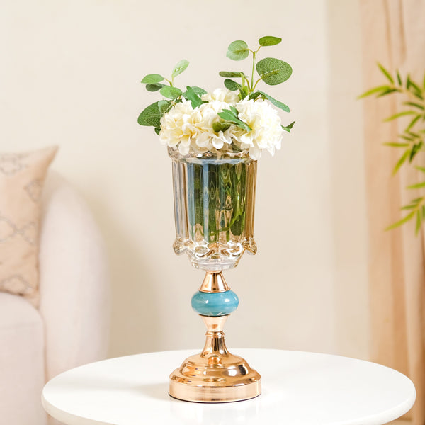 Scalloped Glass Hurricane Candle Stand And Vase
