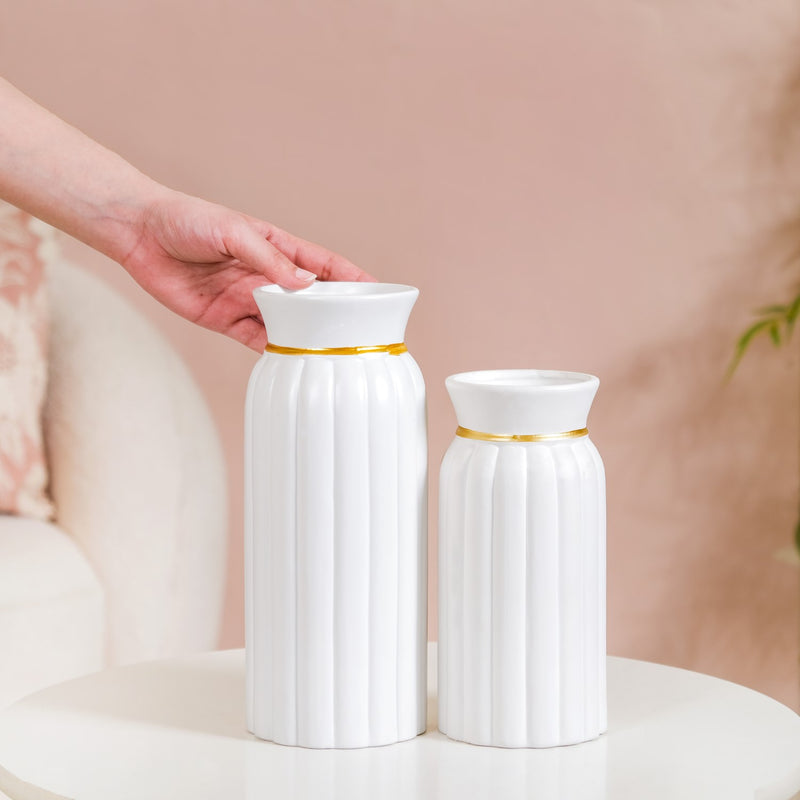 Tall Classic Ceramic Vase Set Of 2 White