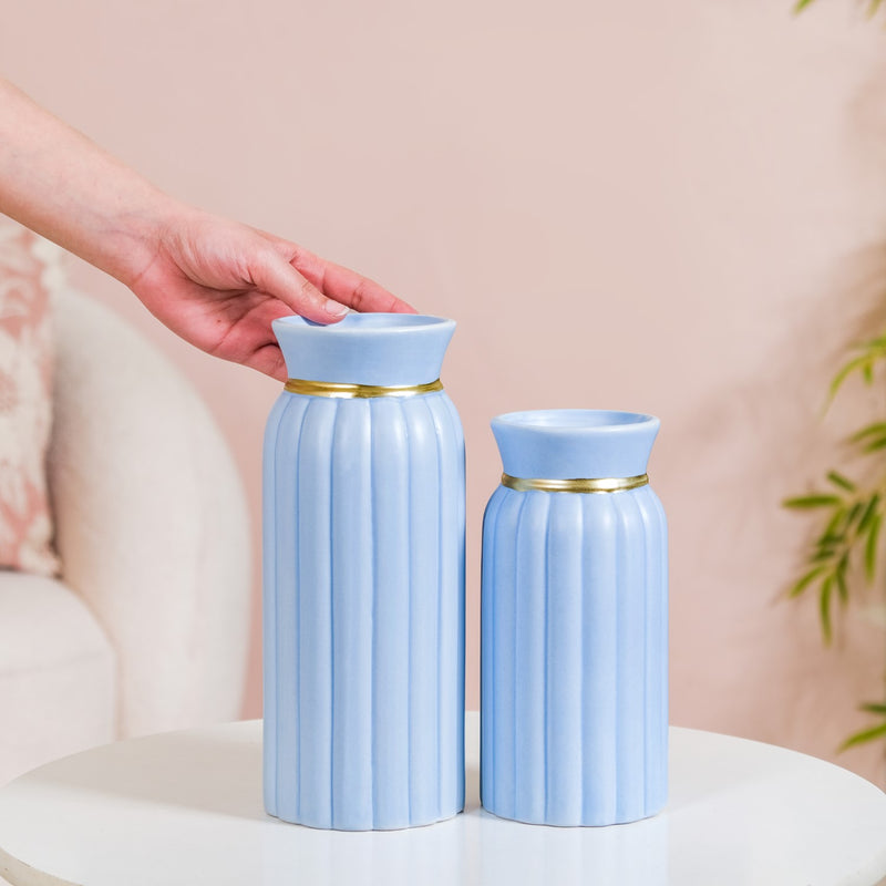Luxurious Ceramic Vase Set Of 2 Pastel Blue