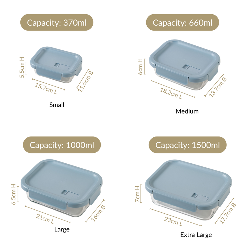 Venti Food Containers Blue Set Of 4 370ml 660ml 1000ml 1500ml