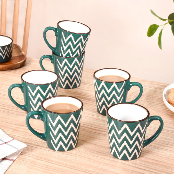 Oscilla Ceramic Tea Cup Set Of 6 Green 250ml