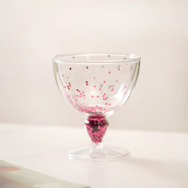 Pink Star Confetti Filled Double Wall Stem Glass Set Of 2 250ml