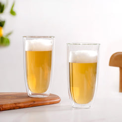 Vinatge Double Wall Tall Beer Glasses Set Of 2 530ml