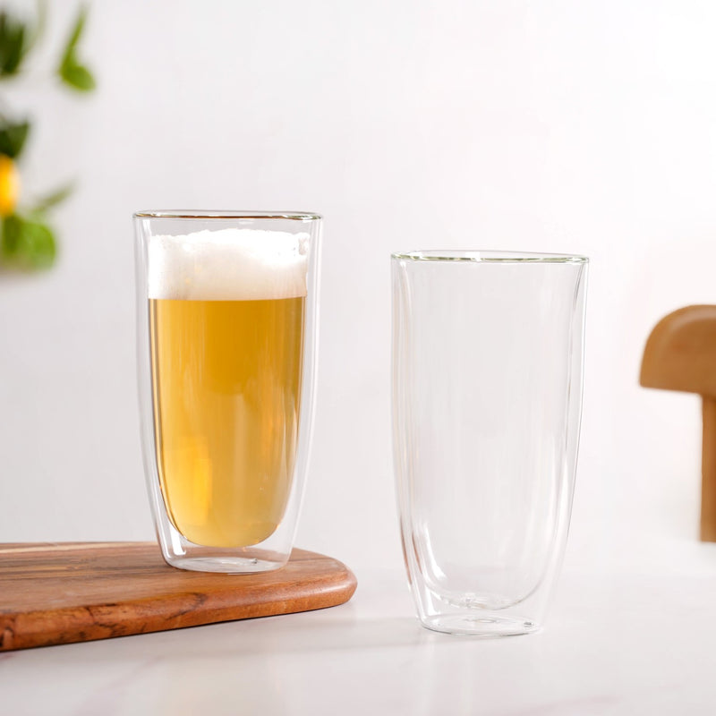 Vinatge Double Wall Tall Beer Glasses Set Of 2 530ml