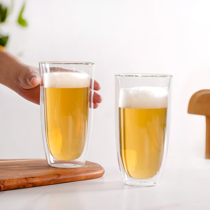 Vinatge Double Wall Tall Beer Glasses Set Of 2 530ml