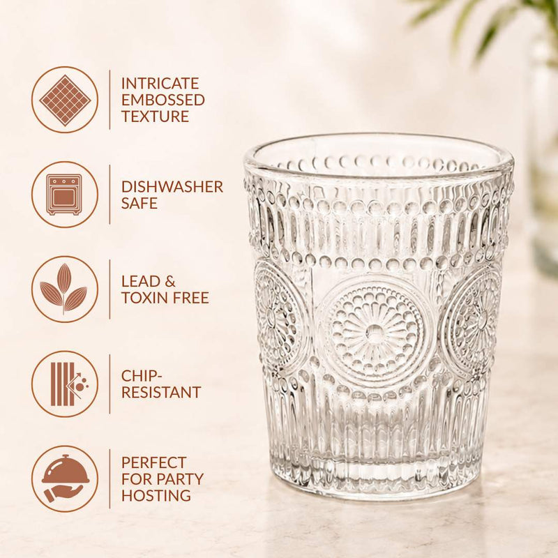 Vintage Embossed Shot Glass Set Of 12 55ml
