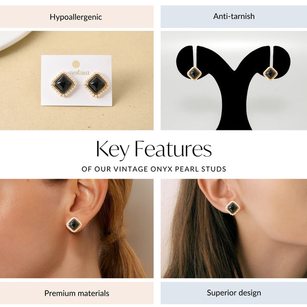 Vintage Onyx Pearl Studs