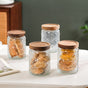 Vintage Patterned Glass Jar With Lid Set Of 4 700ml