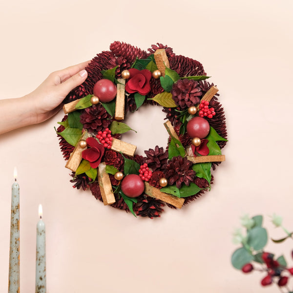 Crimson Pine Cones Ecofriendly Wreath