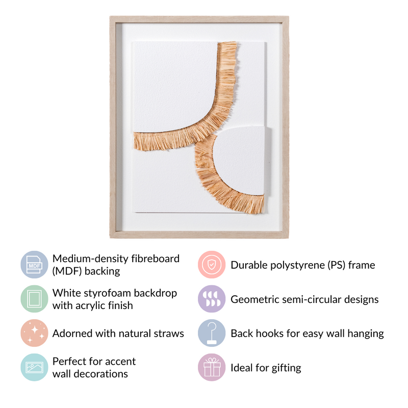 Boho Inspired 3D Raffia Wall Art With Frame 20x16 Inch- wall art, wall decor, wall art for home, canvas prints