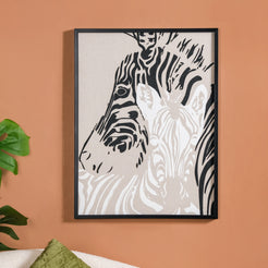 Zebra Embossed Canvas Wall Art Black White 23x17 Inch