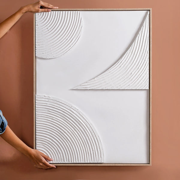 Japandi 3D Plaster Texture Framed Wall Art 32x24 Inch