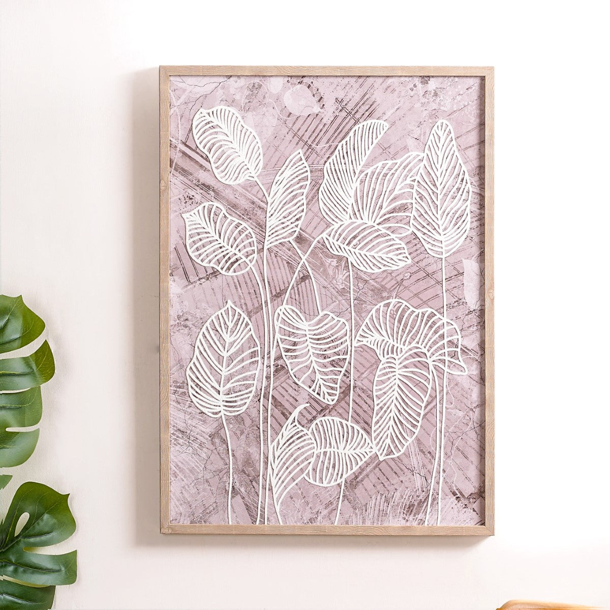 Emboss Leaf Printed Canvas Wall Art 27x19 Inch