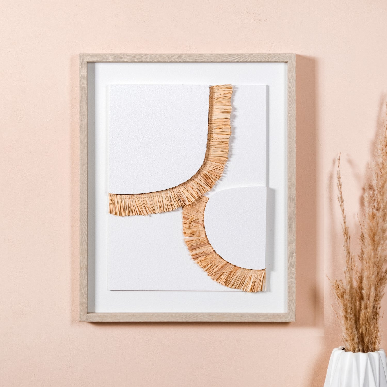 Boho Inspired 3D Raffia Wall Art With Frame 20x16 Inch