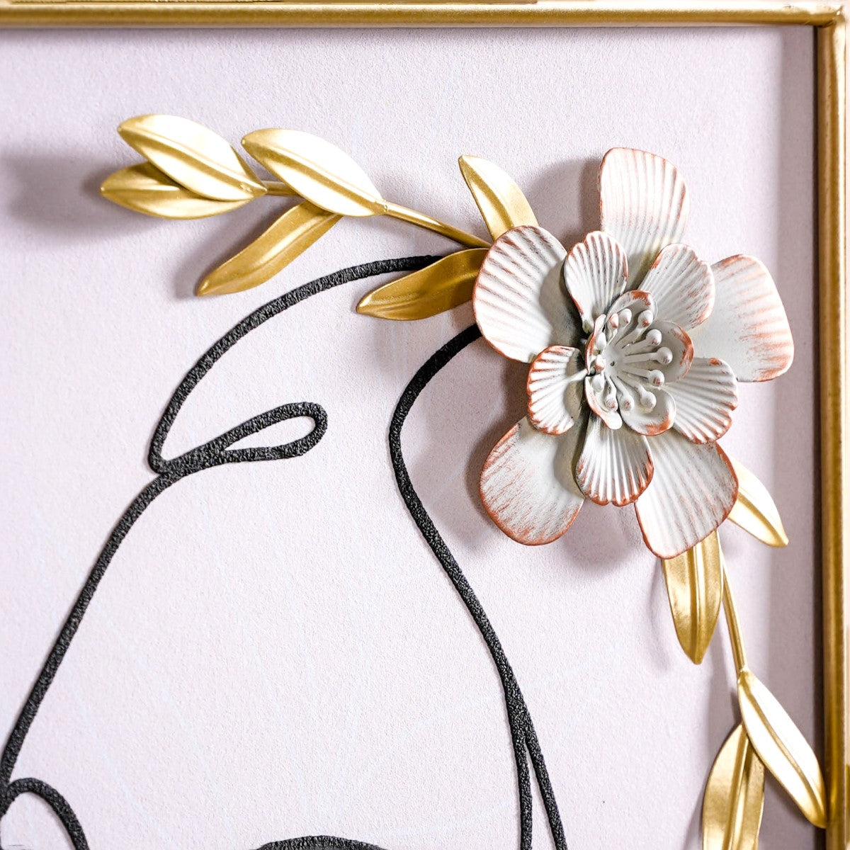 Flower Girl Line Art 3D Wall Decor With Metal Detail 23x12 Inch