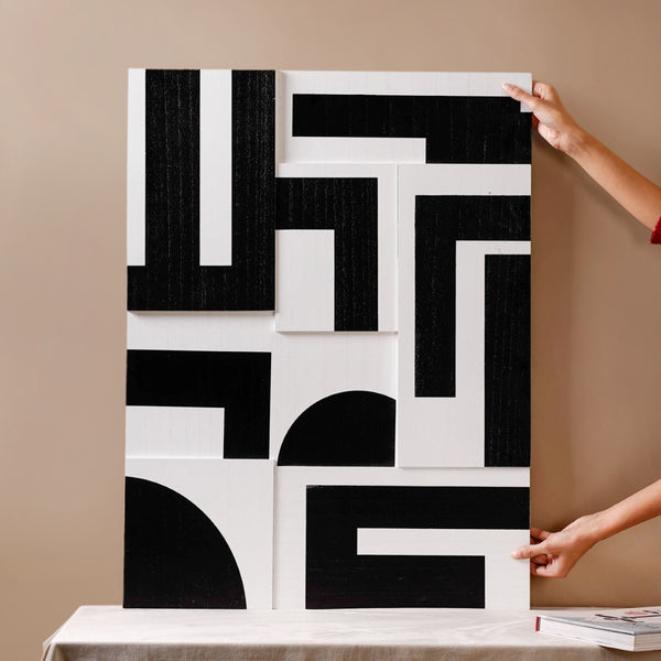 Geometric 3D Abstract Wall Art Black White 31x24 Inch