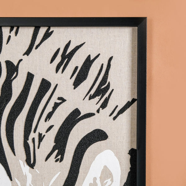 Zebra Embossed Canvas Wall Art Black White 23x17 Inch