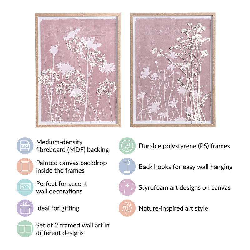 Mauve Emboss Print Wall Art Set Of 2 23x17 Inch