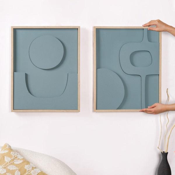 Set Of 2 3D Relief Wall Art With Frame 20x16 Inch