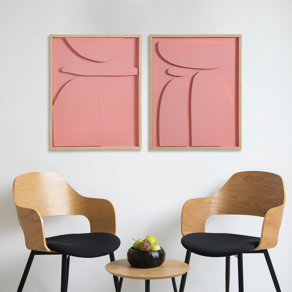 3D Abstract Wall Art Pink Set Of 2 20x16 Inch