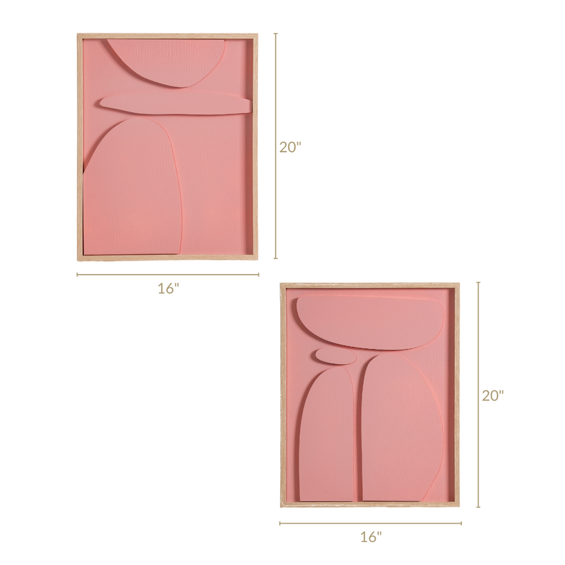 3D Abstract Wall Art Pink Set Of 2 20x16 Inch- Wall art, minimalist, 3d wall art, abstract wall art, acrylic wall art, modern wall art