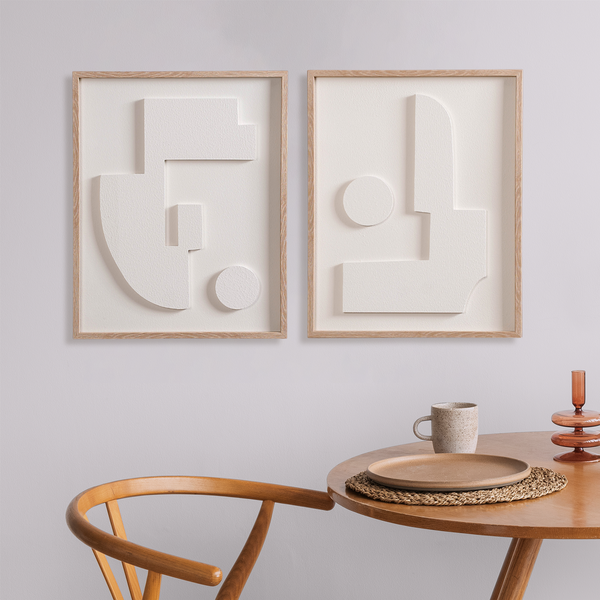 Embossed 3D Wall Art White Set Of 2 20x16 Inch