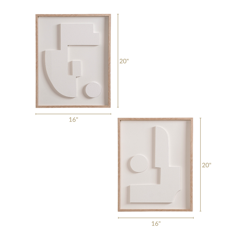 Embossed 3D Wall Art White Set Of 2 20x16 Inch