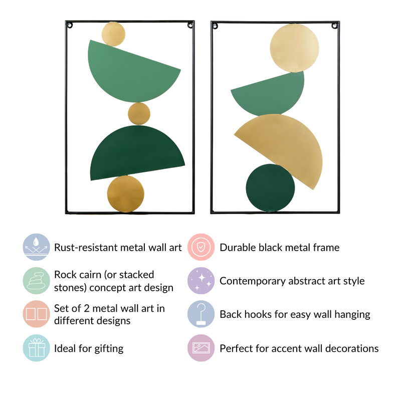 Set Of 2 Rock Cairn Metal Wall Art 23x15 Inch