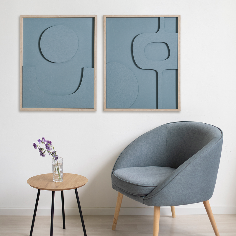 Set Of 2 3D Relief Wall Art With Frame 20x16 Inch