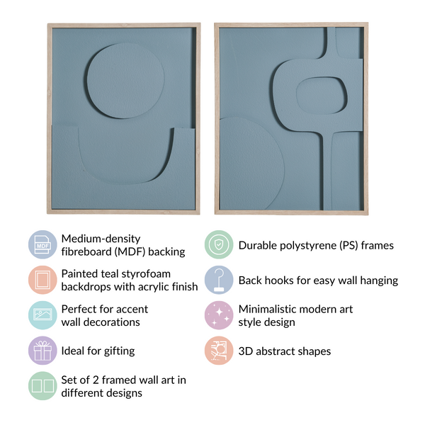 Set Of 2 3D Relief Wall Art With Frame 20x16 Inch