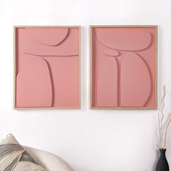 3D Abstract Wall Art Pink Set Of 2 20x16 Inch