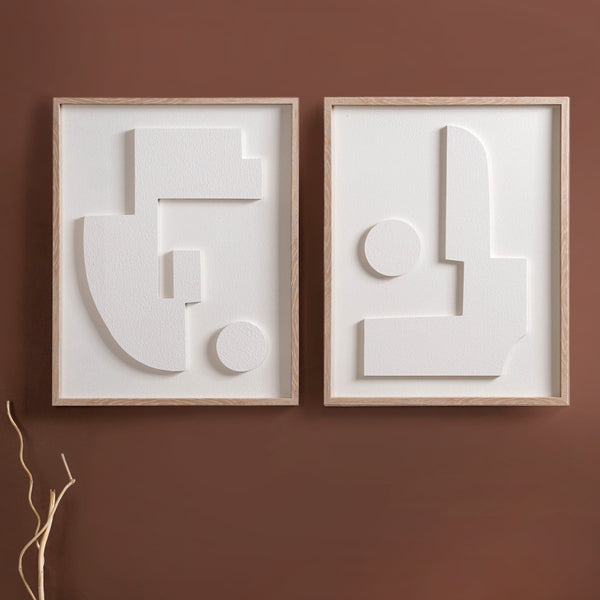 Embossed 3D Wall Art White Set Of 2 20x16 Inch