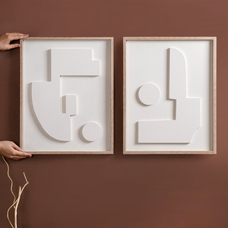 Embossed 3D Wall Art White Set Of 2 20x16 Inch