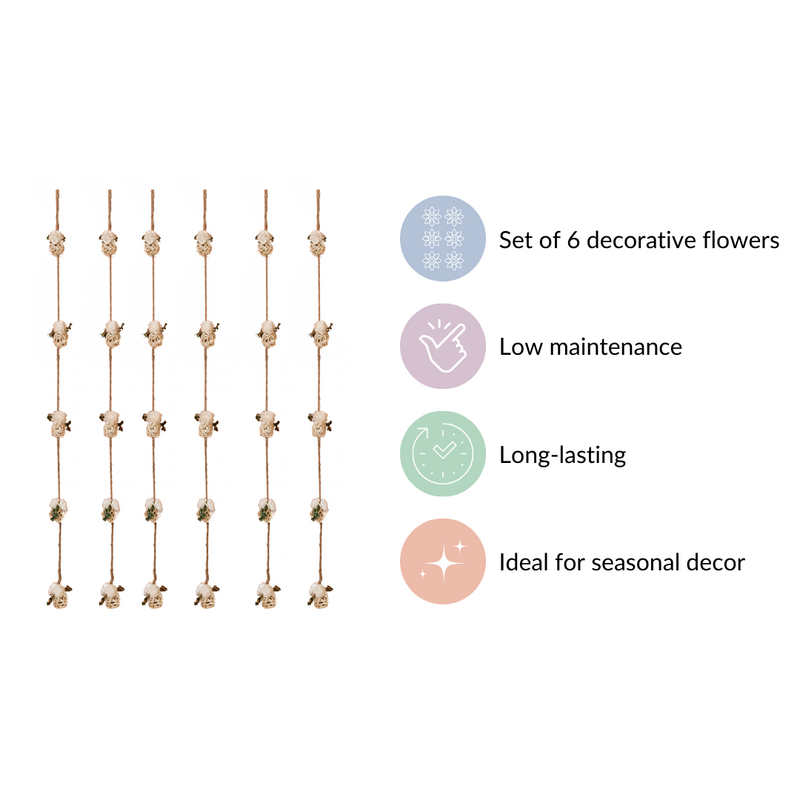 Set Of 6 Shola Flower Wall Hanging White